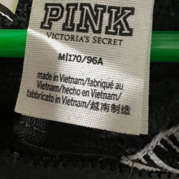 Victorias Secret Pink Black Half-Zip Hoodie Large Dog Logo Sherpa Hood - Picture 2 of 7